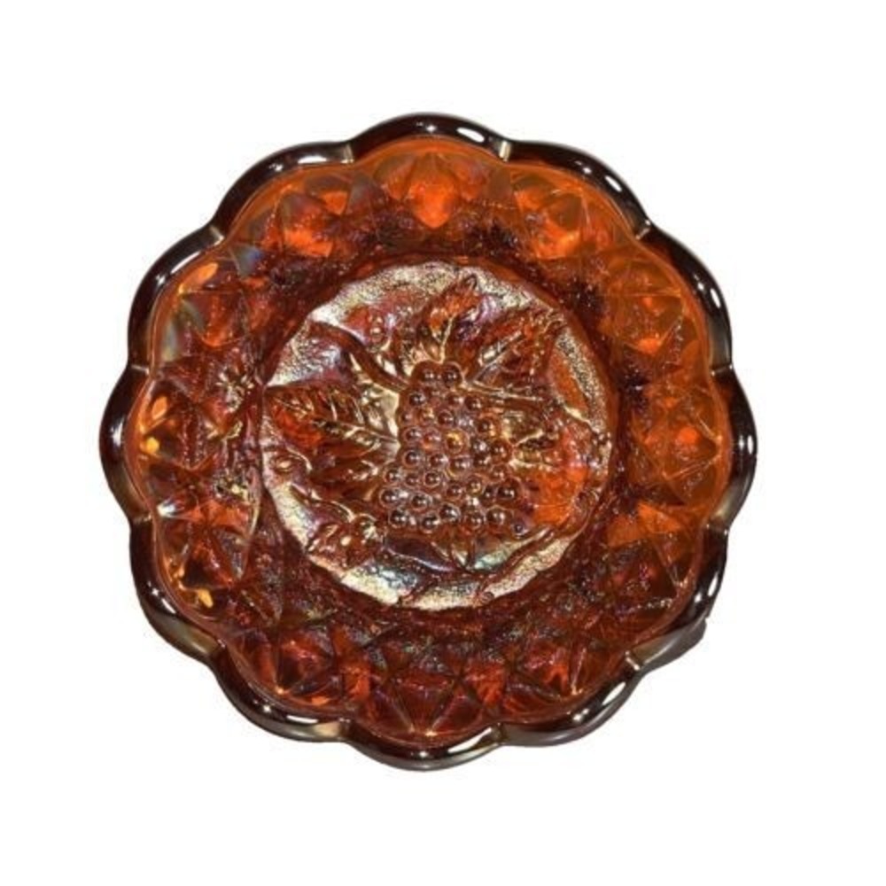 Carnival Glass Fenton Stamp Art Glass Orange Gorgeous Vintage Candy Bowl